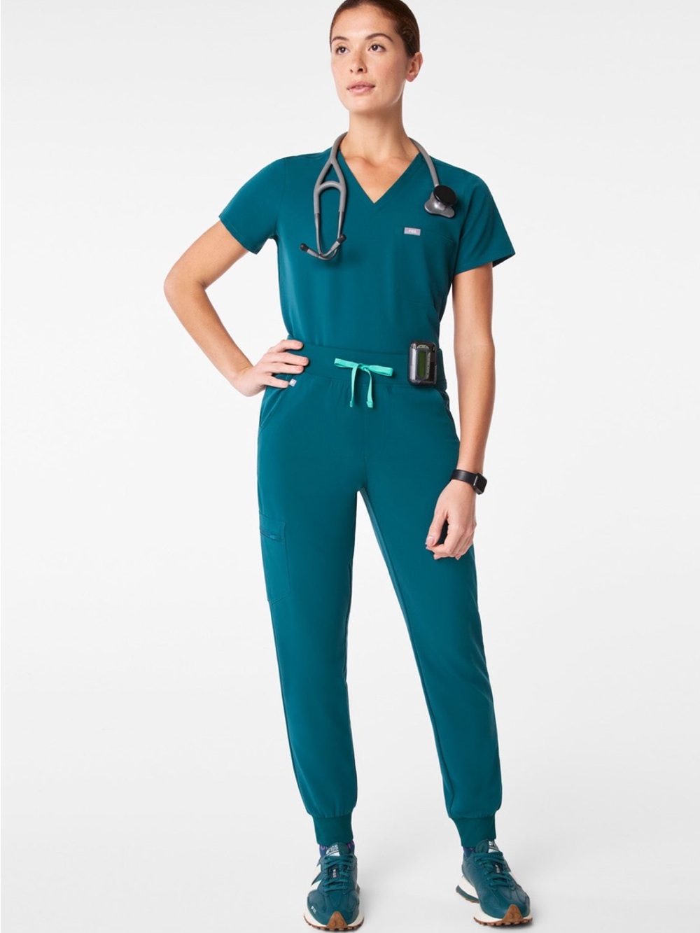 Figs Women's Teal Jogger Scrub Pants with Contrast Drawstring